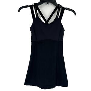 Lululemon Happy Strappy Tank Top Black Reflective Cross Straps Active Size 2